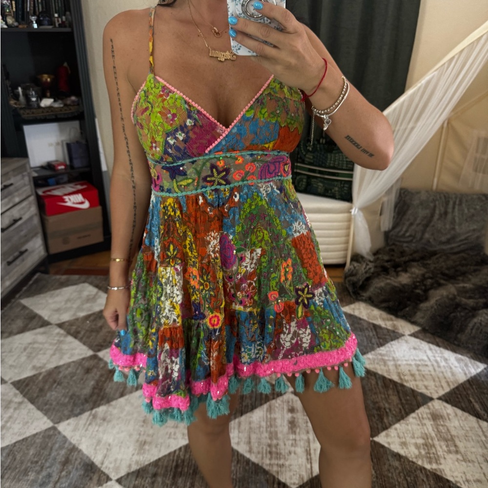 Antica Sartoria colorful lace dress
